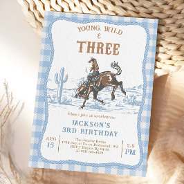 Convites Western Blue Boys Rodeo 3rd Birthday Invitation 