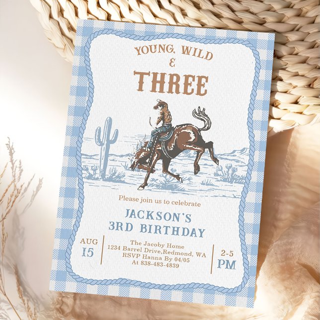 Convites Western Blue Boys Rodeo 3rd Birthday Invitation  (Criador carregado)