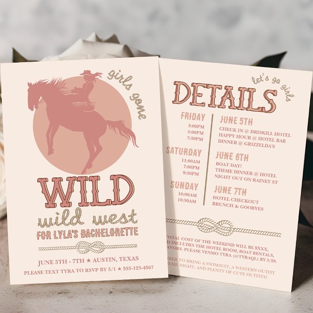 Convites Western Blush Wild West Cowgirl Bachelorette (wild west aesthetic western bachelorette party invitations)