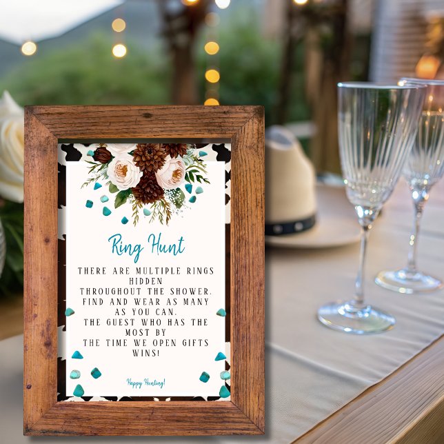 Convites Western Boho Wildflower Turquoise Ring Hunt (Western Boho Wildflowers Turquoise Ring Hunt)