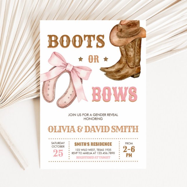 Convites Western Boots and Bows Gender Reveal (Boots and Bows Gender Reveal Invitation)