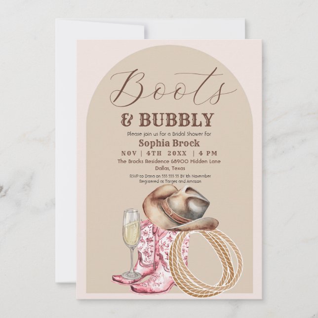 Convites Western Boots and Bubbly Bridal Shower (Frente)