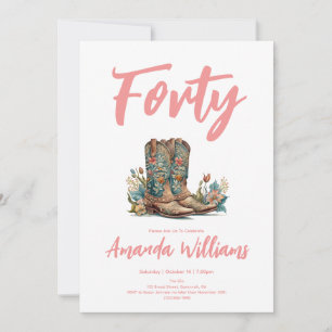 Convites Western Boots Floral Fortieth Aniversário