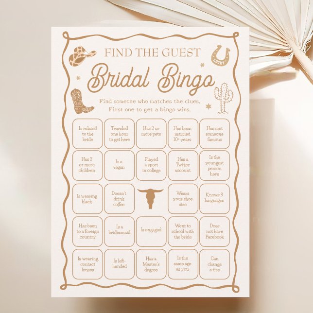 Convites Western Bridal Shower Find the Guest Bingo Game (Criador carregado)
