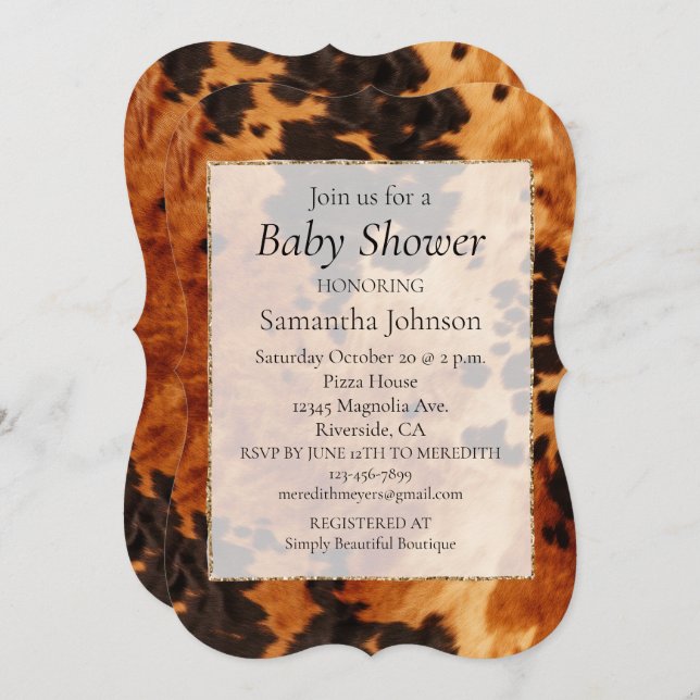 Convites Western Brown Cowhide (Frente/Verso)