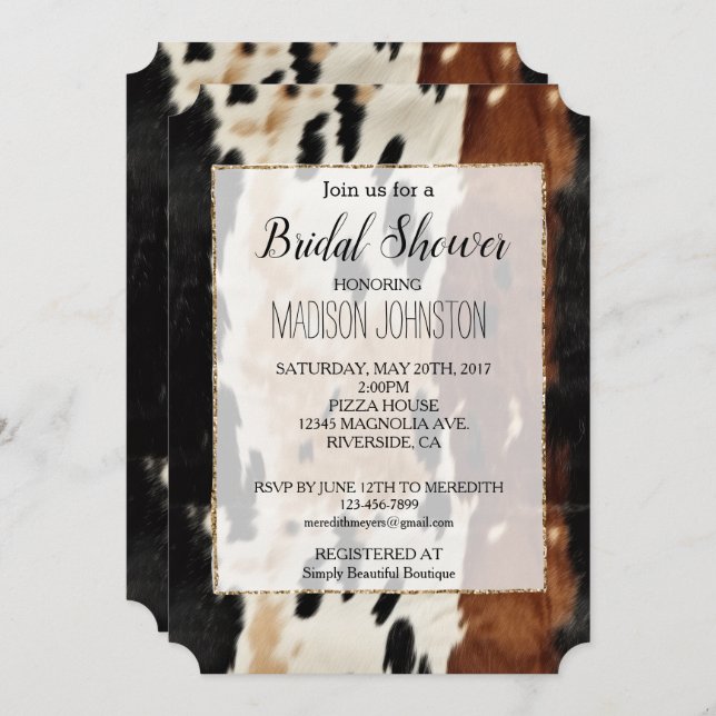 Convites Western Brown Cream Cowhide (Frente/Verso)