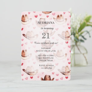 Convites Western Brown Pink Cowgirl Opa Corações Aniversári