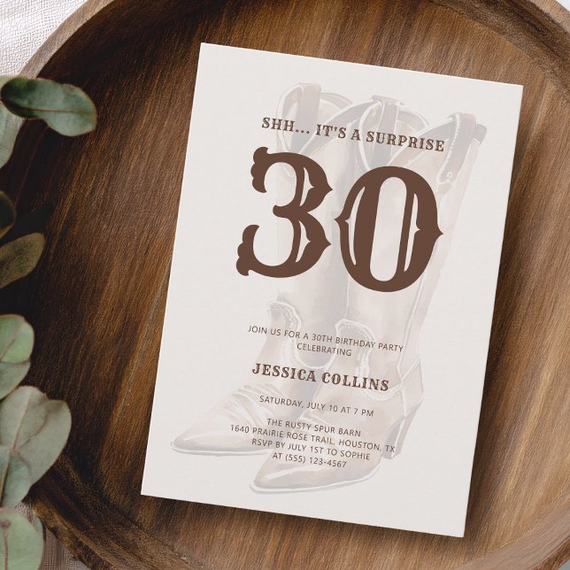 Convites Western Brown Rustic Country 30th Birthday Party (Western Brown Rustic Country 30th Birthday Party Invitation)