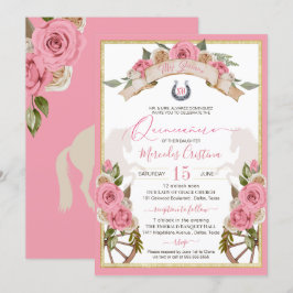 Convites Western Charro Blush Roses Rosa Cinzento Cavalo Qu