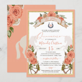 Convites Western Charro Peach Rosa Horse Quinceañera