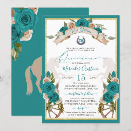 Convites Western Charro Turquoise Teal Rosa Quinceanera