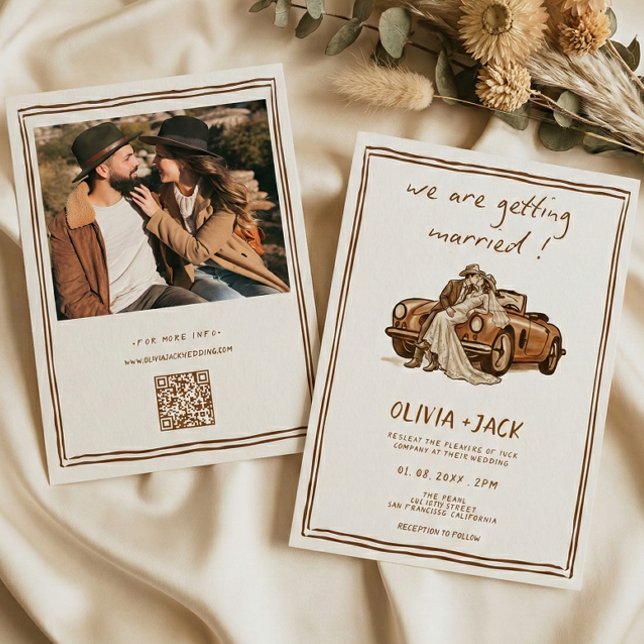 Convites Western Country Boho Photo QR Code Wedding   (Criador carregado)