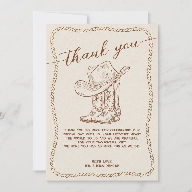 Convites Western Cowboy Hat and Boots Photo Thank You Card (Frente)