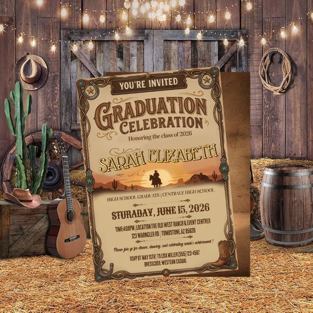Convites Western Cowboy Silhouette Graduation Celebration  (Criador carregado)