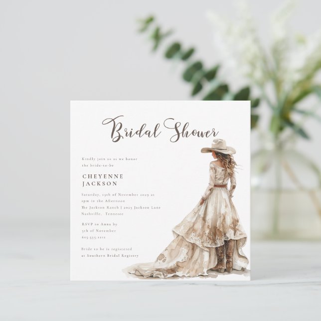 Convites Western Cowgirl and Lace Cowboy Boots Baby Shower  (Em pé/Frente)