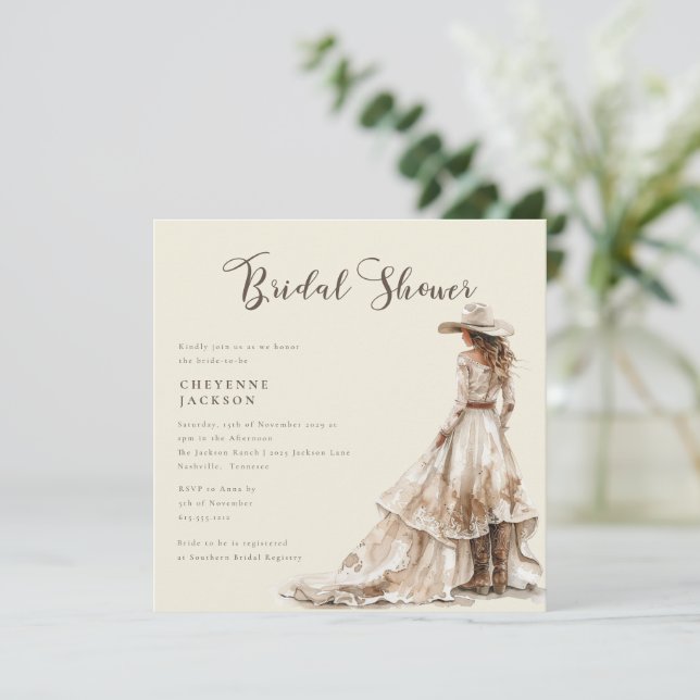 Convites Western Cowgirl and Lace Cowboy Boots Baby Shower  (Em pé/Frente)