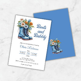 Convites Western Cowgirl Blue Boots & Bubbly Bridal Shower 
