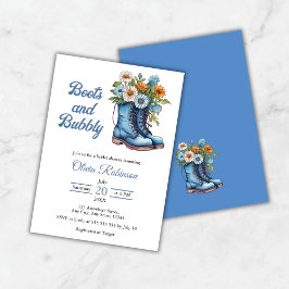 Convites Western Cowgirl Blue Boots & Bubbly Bridal Shower 