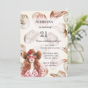 Convites Western Cowgirl odeia cabelo vermelho Aniversário