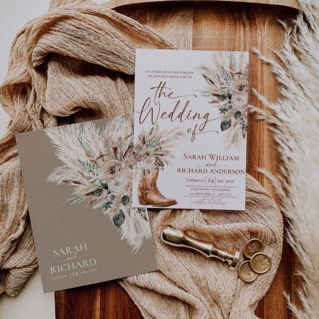 Convites Western Fall Floral Boots Wedding Invitation Card (Western Fall Floral Boots Wedding Invitation Card)