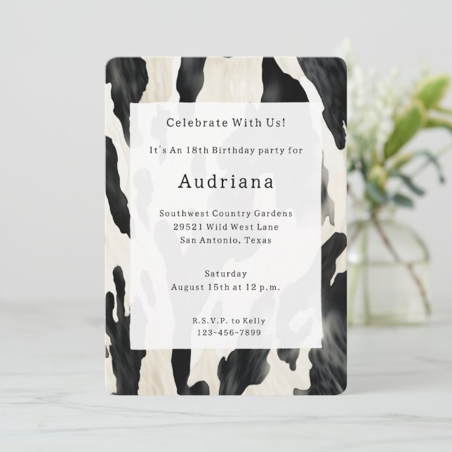 Convites Western Farm Animal Cow (Em pé/Frente)