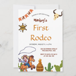 Convites Western First Rodeo Wild West Cowboy Blue Birthday