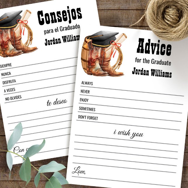 Convites Western Graduation Advice English Spanish card (Criador carregado)
