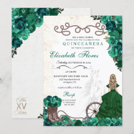 Convites Western Green Princess Floral Charra Quinceañera