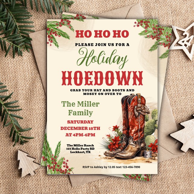 Convites Western Holiday Hoedown, cowboy de Natal (Criador carregado)