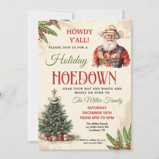Convites Western Holiday Hoedown Invite, Papais noeis De Co (Frente)