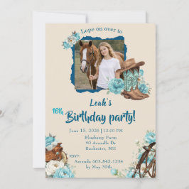 Convites Western Horse Floral Birthday Invitation – Cream