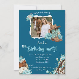 Convites Western Horse Floral Birthday Invitation – Navy