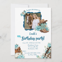 Convites Western Horse Floral Birthday Invitation – White