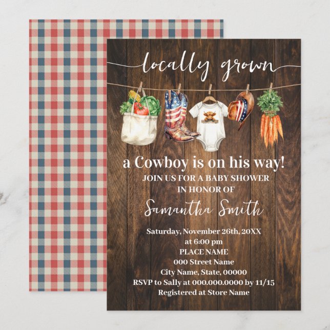 Convites Western Locally Grown Patriotic Baby Shower (Frente/Verso)