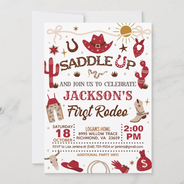 Convites Western My First Rodeo Birthday (Vermelho) (Frente)