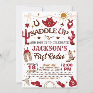 Convites Western My First Rodeo Birthday (Vermelho)
