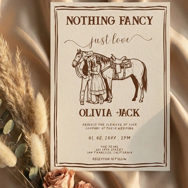 Convites Western Nothing Fancy Just Love Hand Drawn Wedding (Criador carregado)