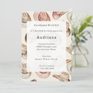 Convites Western Pink Cream Cowgirl Hats Aniversário