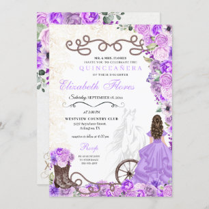 Convites Western Purple Princess Floral Charra Quinceañera