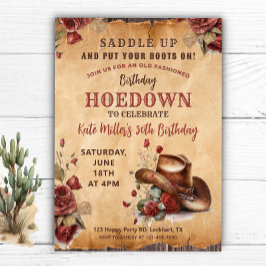 Convites Western Red Floral Cowgirl Birthday Hoedown
