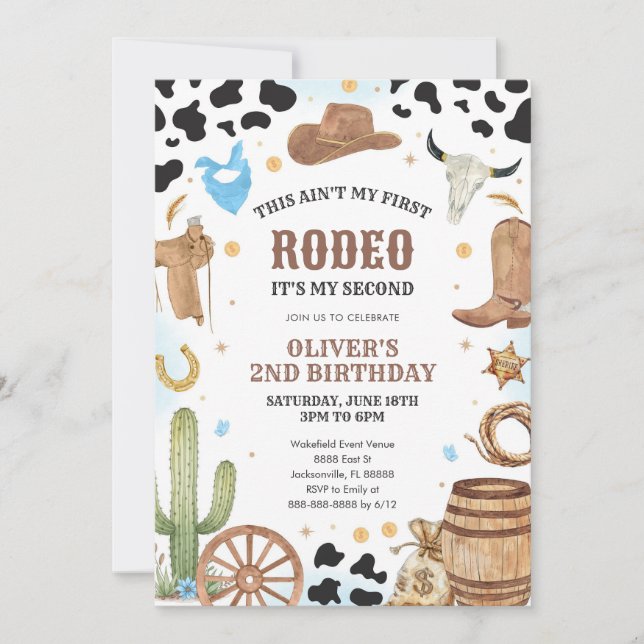 Convites Western Rodeo Cowboy Second Rodeo 2nd Birthday (Frente)