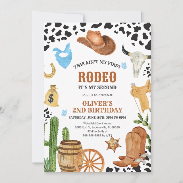 Convites Western Rodeo Cowboy Second Rodeo 2nd Birthday (Frente)