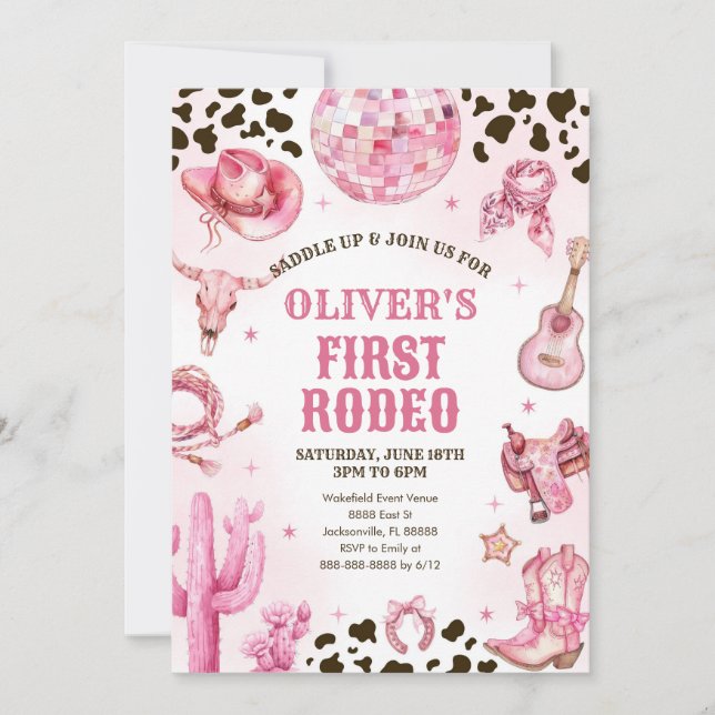 Convites Western Rodeo Cowgirl First Rodeo 1st Birthday (Frente)