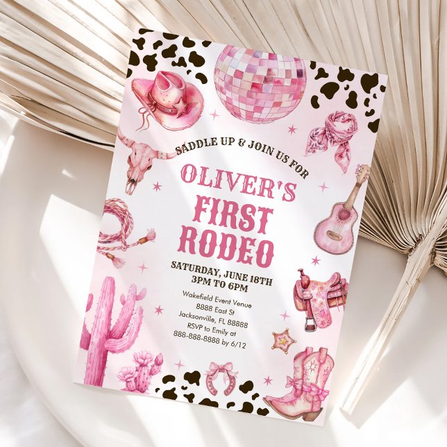 Convites Western Rodeo Cowgirl First Rodeo 1st Birthday (Criador carregado)