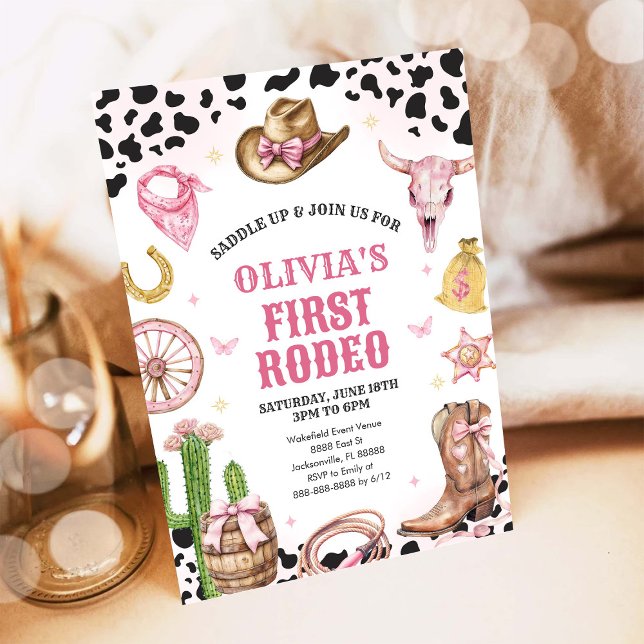 Convites Western Rodeo Cowgirl First Rodeo 1st Birthday (Criador carregado)