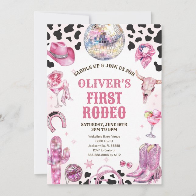 Convites Western Rodeo Cowgirl First Rodeo 1st Birthday (Frente)