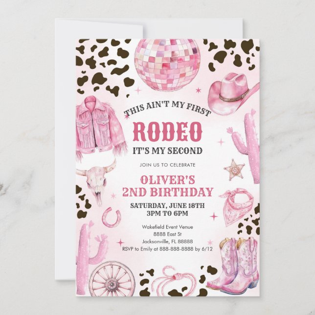 Convites Western Rodeo Cowgirl Second Rodeo 2nd Birthday (Frente)