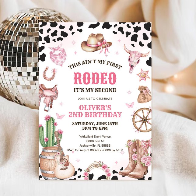 Convites Western Rodeo Cowgirl Second Rodeo 2nd Birthday (Criador carregado)