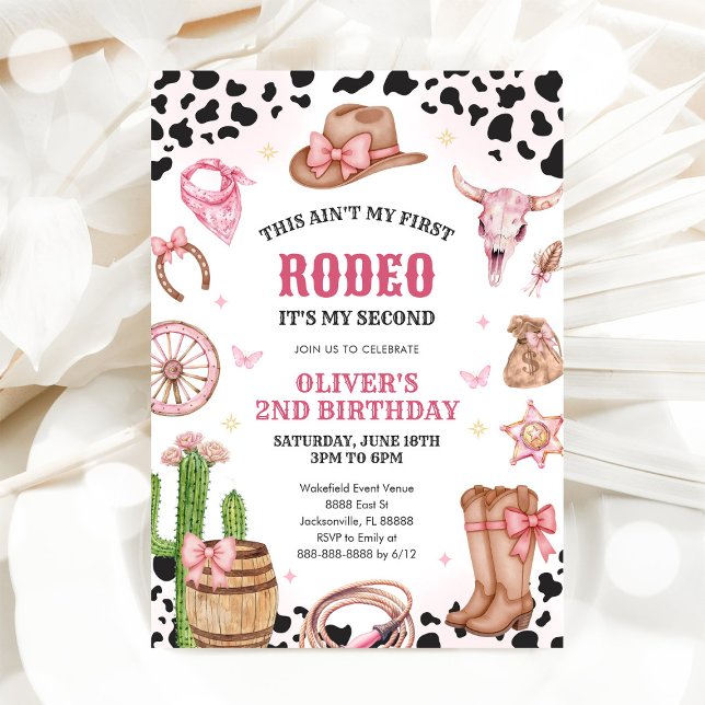 Convites Western Rodeo Cowgirl Second Rodeo 2nd Birthday (Criador carregado)