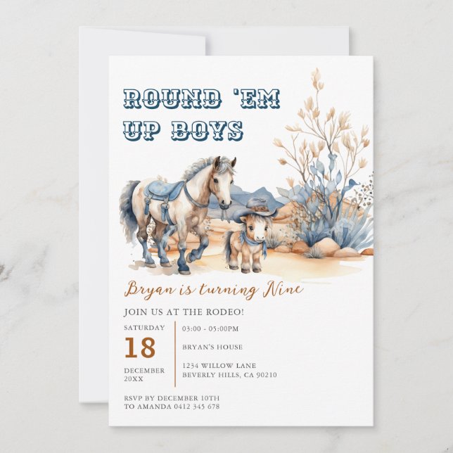 Convites Western Round-Em Para Cowboy Festa de aniversário (Frente)